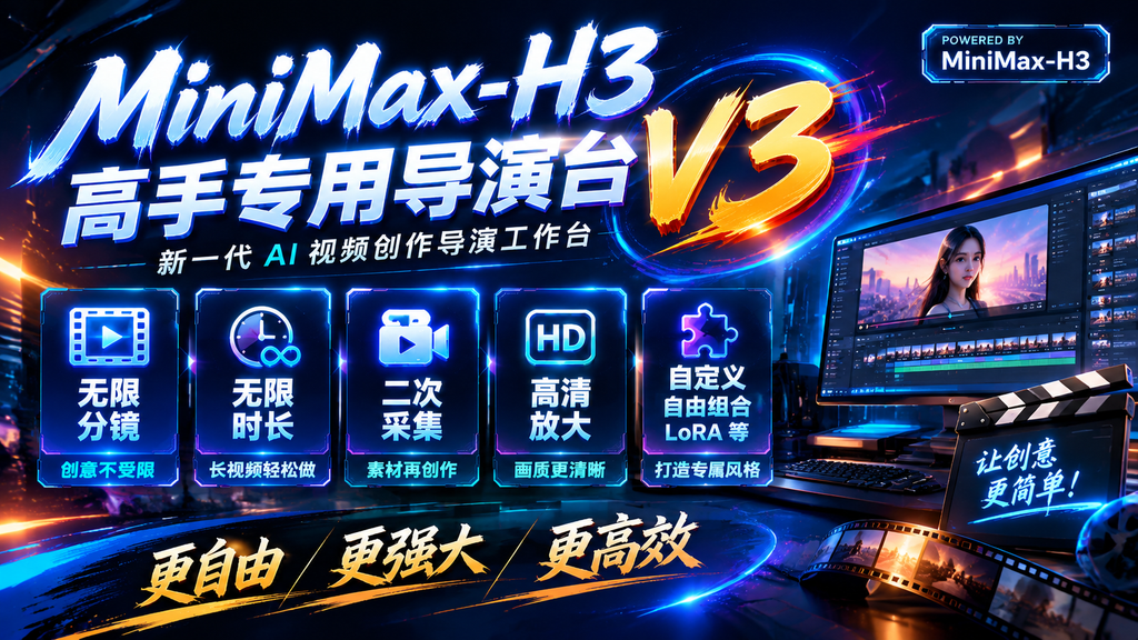 Minimaxh3无限时长无缝拼接短剧漫剧导演台V3版二次采样高清放大