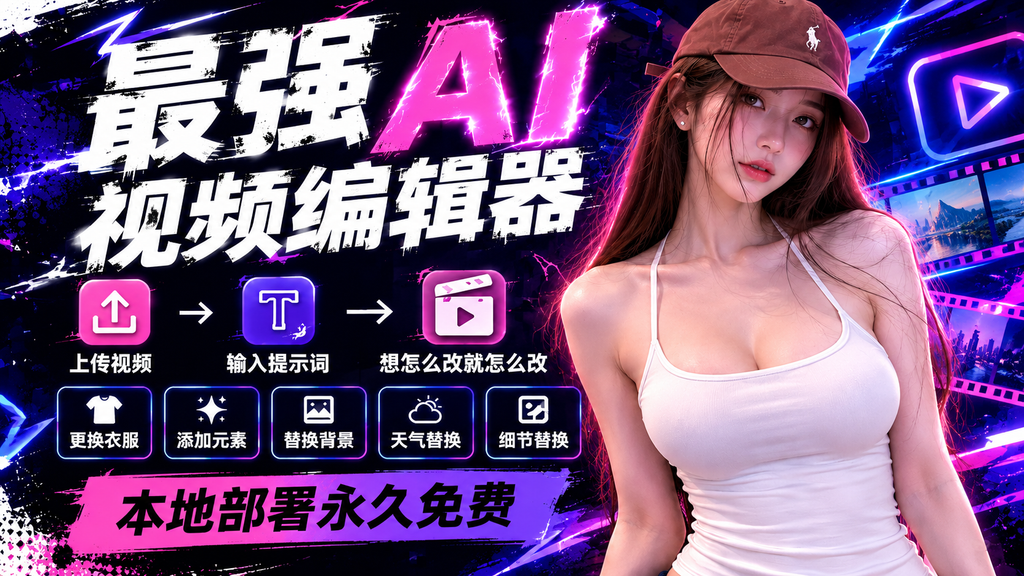最强AI视频编辑器 输入提示词 想怎么改就怎么改 永久免费
