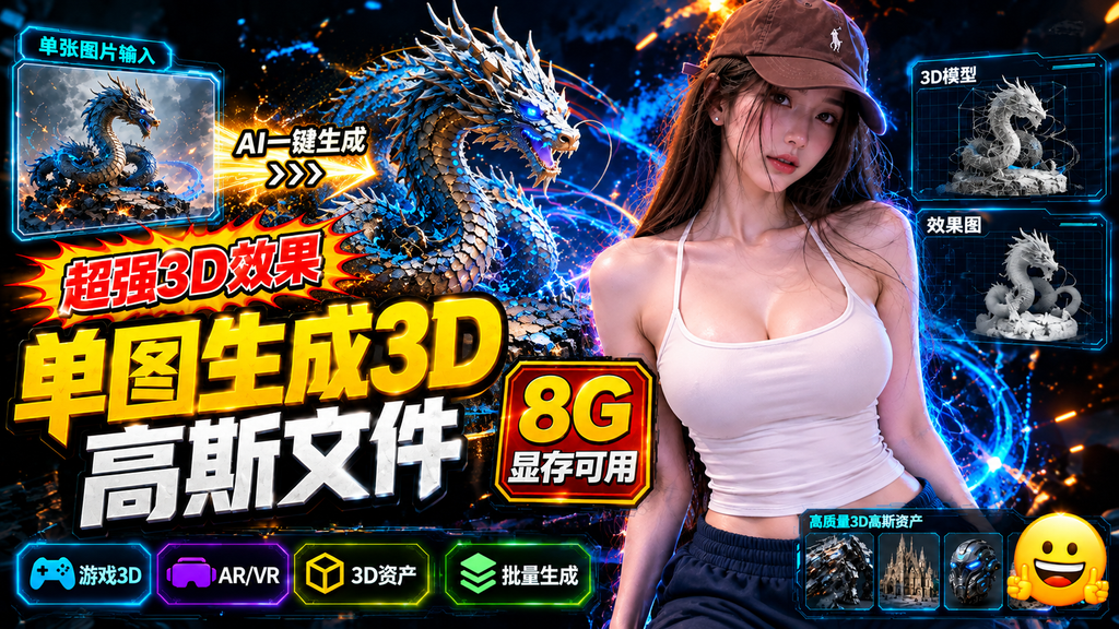单图片一键生成3D高斯文件 超强3D效果 AI懒人整合包 8G显存可用